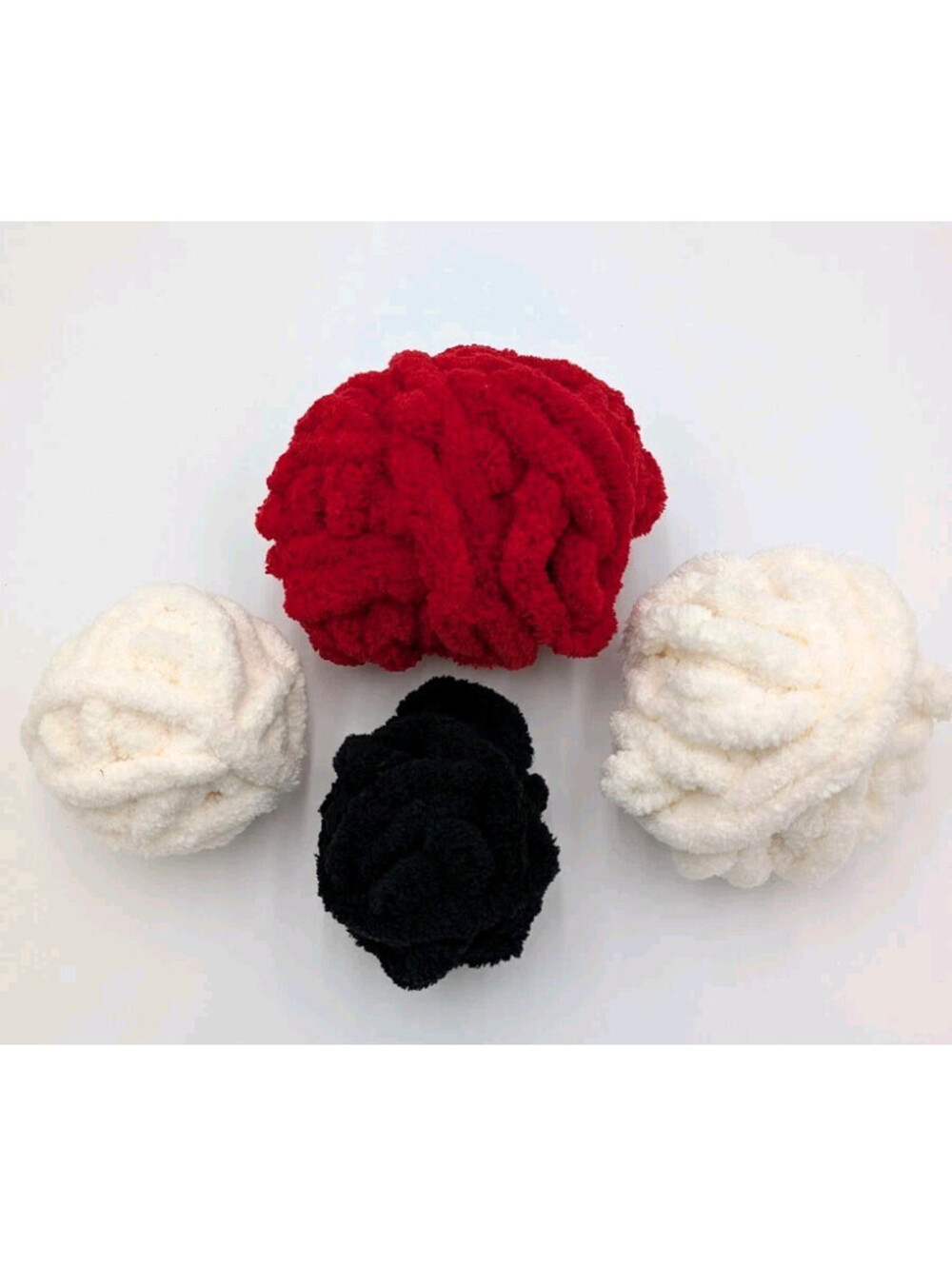 Lot of 4 Partial Chenille Yarn Skeins Bernat Mainstays Red White Black